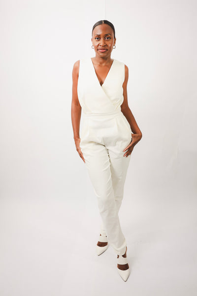 Yemi Sleeveless Jumpsuit with V neck design, perfect for any occasion.