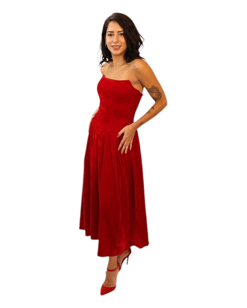 Red Rose Velvet dress with built-in corset, voluminous skirt, and back zip.