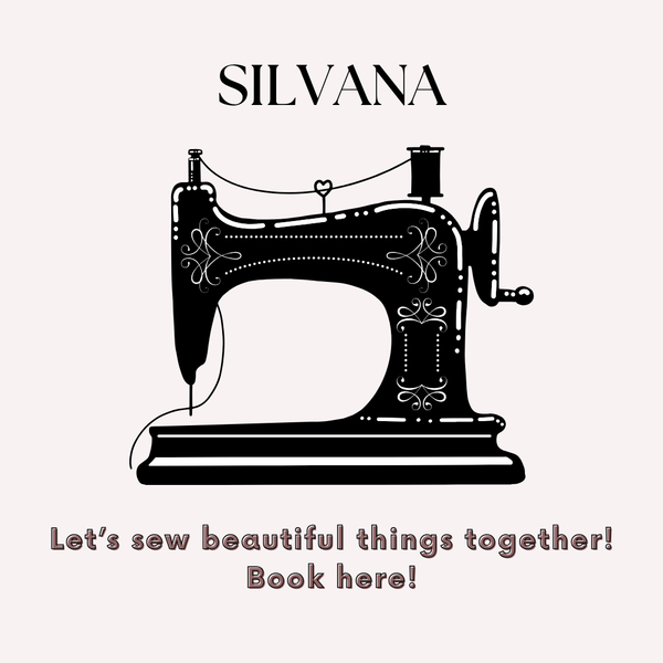 Sewing machine illustration with text "Let's sew beautiful things together! Book here!" for Beginner's Sewing Class for Teens.